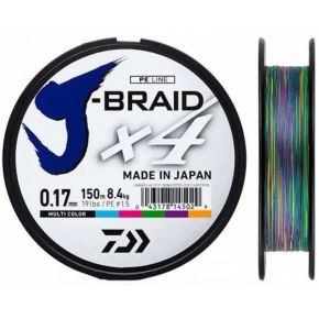 Шнур Daiwa J-Braid X4E 150m Multi Color 3.8kg 0.10mm #0.6 (12745-010)