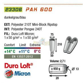 Спальный мешок High Peak Pak 600 / +11°C (Left)