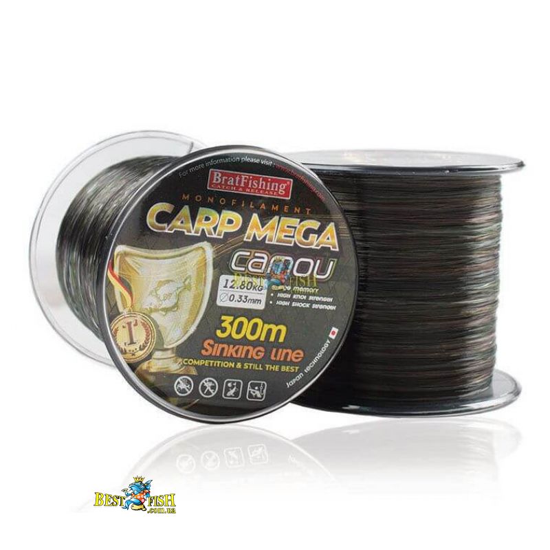 Волосінь Bratfishing Carp mega camou 0.30mm Волосінь Bratfishing Carp mega camou 0.30mm