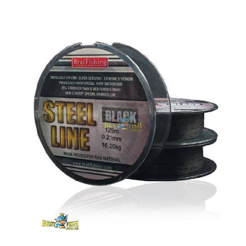 Плетений шнур Bratfishing Steel line - black 0.19mm Плетений шнур Bratfishing Steel line - black 0.19mm