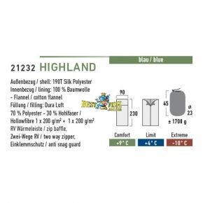Спальный мешок High Peak Highland / +4°C (Right) blue Спальный мешок High Peak Highland / +4°C (Right) blue