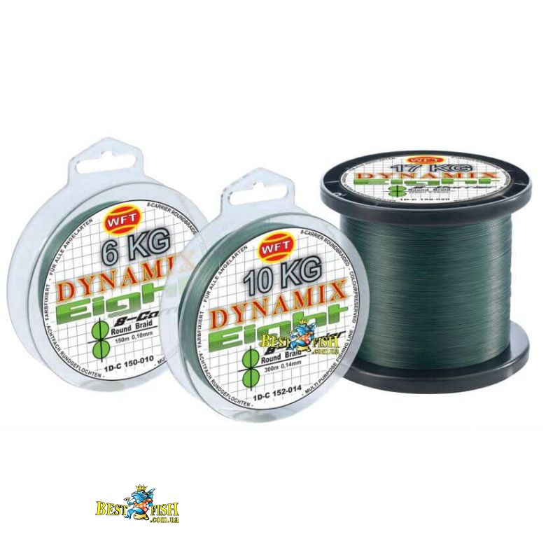 Плетеный шнур WFT Round Dynamix 8 Green 0,10мм 6кг 150м Плетеный шнур WFT Round Dynamix 8 Green 0,10мм 6кг 150м