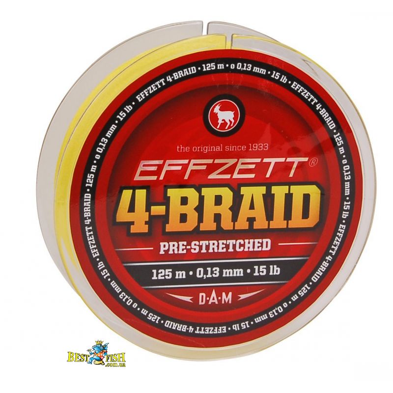 Шнур DAM Effzett 4-BRAID 125m 0.23mm / 11.3kg жовтий Шнур DAM Effzett 4-BRAID 125m 0.23mm / 11.3kg жовтий