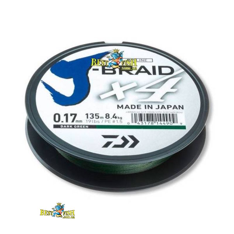Плетений шнур Daiwa J-BRAID X4 Green 0.29 / 270 Плетений шнур Daiwa J-BRAID X4 Green 0.29 / 270