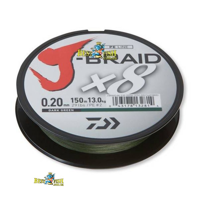 Плетений шнур Daiwa J-BRAID X8 Dark Green 0.16 / 150 Плетений шнур Daiwa J-BRAID X8 Dark Green 0.16 / 150