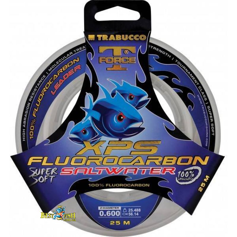 Флюорокарбон Trabucco T-Force Fluorocarbon SW LEADER 25m 0.60mm / 25.488kg прозорий Флюорокарбон Trabucco T-Force Fluorocarbon SW LEADER 25m 0.60mm / 25.488kg прозорий