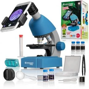 Мікроскоп Bresser Junior 40x-640x Blue з набором для дослідів та адаптером для смартфона (8851300WXH000/12869)