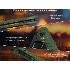 Складаний ніж Ruike P122, клинок 92 мм, 14C28N, мікарта, темно-зелений із чорним клинком (P122-MG)
