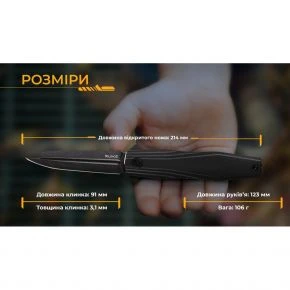 Складаний ніж Ruike P188, клинок 91 мм, D2, G10, чорний (P188-B)