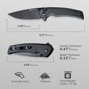 Складаний ніж Sencut Serene, клинок 88 мм, D2, алюміній, чорний (S21022B-1)