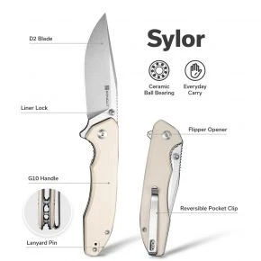 Складаний ніж Sencut Sylor, клинок 85 мм, D2, G10, бежевий (S25056-2) Складаний ніж Sencut Sylor, клинок 85 мм, D2, G10, бежевий (S25056-2)