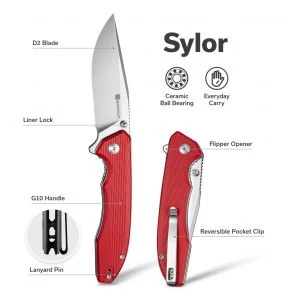 Складаний ніж Sencut Sylor, клинок 85 мм, D2, G10, червоний (S25056-3) Складаний ніж Sencut Sylor, клинок 85 мм, D2, G10, червоний (S25056-3)