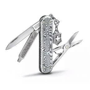Швейцарський ніж Victorinox Classic SD Brilliant Damast 58 мм, 5 функцій, сріблястий, дамаська сталь (0.6221.34)