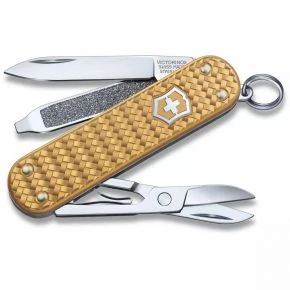 Швейцарський ніж Victorinox Classic SD Precious Alox 58 мм, 5 функцій, золотистий Brass Gold, у подарунковій коробці (0.6221.408G)