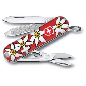 Швейцарський ніж Victorinox Classic SD 58 мм, 7 функцій, червоний, принт едельвейси (0.6223.840)