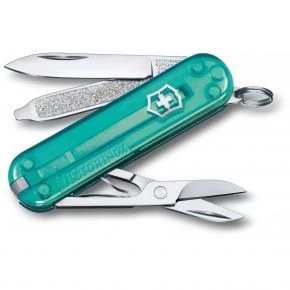 Швейцарський ніж Victorinox Classic SD 58 мм, 7 функцій, блакитний прозорий, у подарунковій коробці (0.6223.T24G)