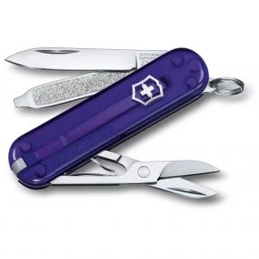 Швейцарський ніж Victorinox Classic SD 58 мм, 7 функцій, фіолетовий прозорий, у подарунковій коробці (0.6223.T29G)