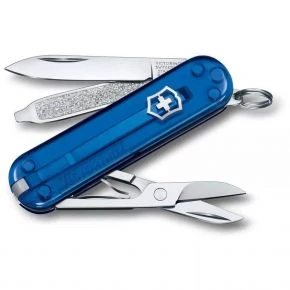 Швейцарський ніж Victorinox Classic SD 58 мм, 7 функцій, синій напівпрозорий, у подарунковій коробці (0.6223.T2G)