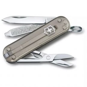 Швейцарський ніж Victorinox Classic SD 58 мм, 7 функцій, сірий прозорий, у подарунковій коробці (0.6223.T31G)