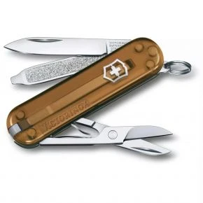 Швейцарський ніж Victorinox Classic SD 58 мм, 7 функцій, коричневий прозорий, у подарунковій коробці (0.6223.T55G)