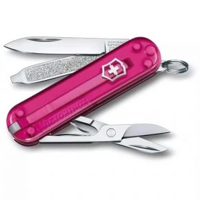 Швейцарський ніж Victorinox Classic SD 58 мм, 7 функцій, рожевий прозорий, у подарунковій коробці (0.6223.T5G)