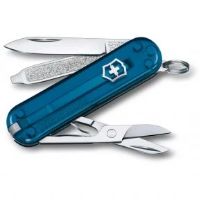 Швейцарський ніж Victorinox Classic SD 58 мм, 7 функцій, синій прозорий, у подарунковій коробці (0.6223.T61G)