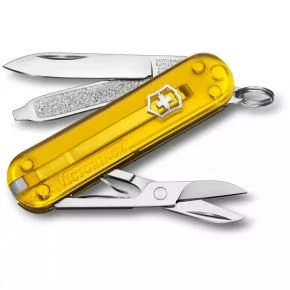 Швейцарський ніж Victorinox Classic SD 58 мм, 7 функцій, жовтий прозорий, у подарунковій коробці (0.6223.T81G)