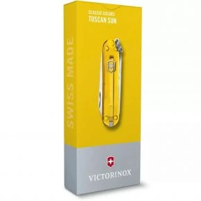 Швейцарський ніж Victorinox Classic SD 58 мм, 7 функцій, жовтий прозорий, у подарунковій коробці (0.6223.T81G)