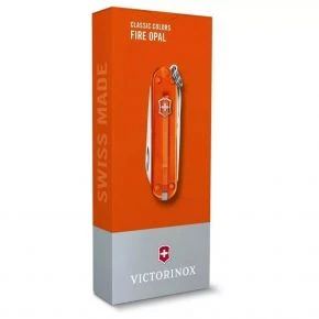 Швейцарський ніж Victorinox Classic SD 58 мм, 7 функцій, помаранчевий прозорий, у подарунковій коробці (0.6223.T82G)