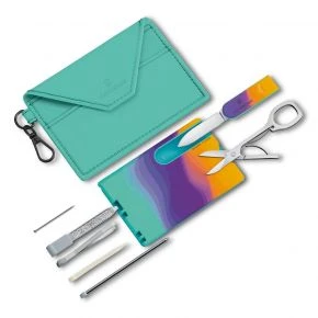 Картка-мультитул Victorinox SwissCard Classic Sydney Style, 10 функцій, з чохлом, зелена/фіолетова/жовта (0.7100.E222)