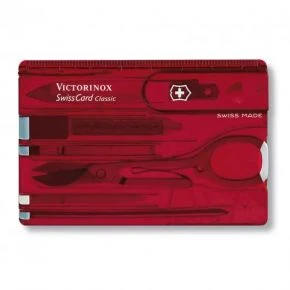 Картка-мультитул Victorinox SwissCard Classic, 10 функцій, червона напівпрозора, у блістері (0.7100.TB1)