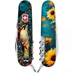 Швейцарський ніж Victorinox Camper 91 мм, 13 функцій, різнокольоровий, принт сокіл (1.3613.3_T3180pw)