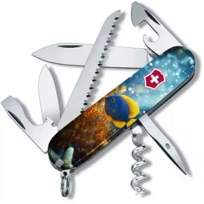 Швейцарський ніж Victorinox Camper 91 мм, 13 функцій, жовто-блакитний, принт рибка (1.3613.7_R2020pk)