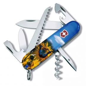 Швейцарський ніж Victorinox Camper 91 мм, 13 функцій, різнокольоровий, принт соняшники та метелик (1.3613.7_T3200pw)