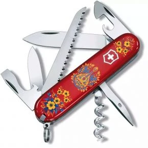 Швейцарський ніж Victorinox Camper 91 мм, 13 функцій, червоний, принт кобза (1.3613_T1370u)