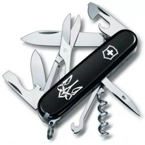 Швейцарський ніж Victorinox Climber 91 мм, 14 функцій, чорний, принт білий готичний тризуб (1.3703.3_T0630u)