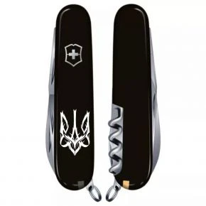 Швейцарський ніж Victorinox Climber 91 мм, 14 функцій, чорний, принт білий готичний тризуб (1.3703.3_T0630u)