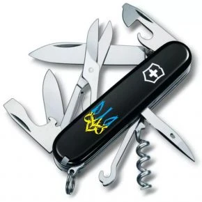 Швейцарський ніж Victorinox Climber 91 мм, 14 функцій, чорний, принт синьо-жовтий готичний тризуб (1.3703.3_T0636u)