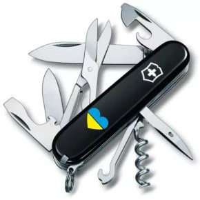 Швейцарський ніж Victorinox Climber 91 мм, 14 функцій, чорний, принт синьо-жовте серце (1.3703.3_T1090u)