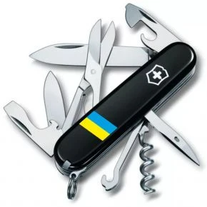Швейцарський ніж Victorinox Climber 91 мм, 14 функцій, чорний, принт прапор України (1.3703.3_T1100u)