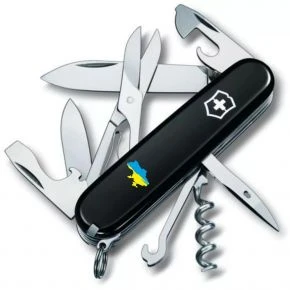 Швейцарський ніж Victorinox Climber 91 мм, 14 функцій, чорний, принт синьо-жовта мапа України (1.3703.3_T1166u)