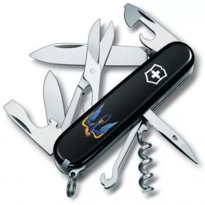 Швейцарський ніж Victorinox Climber 91 мм, 14 функцій, чорний, принт тризуб-ластівка (1.3703.3_T1230u)