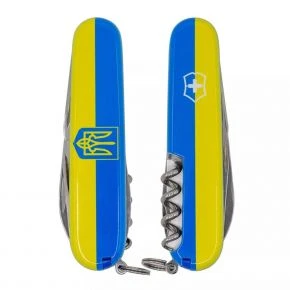 Швейцарський ніж Victorinox Climber 91 мм, 14 функцій, синьо-жовтий, принт герб на прапорі (1.3703.3_T3040p)