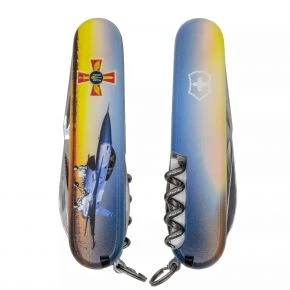 Швейцарський ніж Victorinox Climber 91 мм, 14 функцій, різнокольоровий, принт літак і емблема ПС ЗСУ (1.3703.3_W3040p)