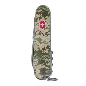 Швейцарський ніж Victorinox Climber 91 мм, 14 функцій, камуфляж, принт піксель з червоним лого (1.3703.3_W3941p)