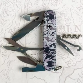 Швейцарський ніж Victorinox Climber 91 мм, 14 функцій, синій камуфляж, принт піксель (1.3703.3_W3942p)