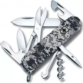 Швейцарський ніж Victorinox Climber 91 мм, 14 функцій, синій камуфляж, принт піксель (1.3703.3_W3942p)