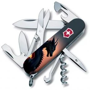 Швейцарський ніж Victorinox Climber 91 мм, 14 функцій, різнокольоровий, принт дракон у променях сонця (1.3703.3_Z3270p)