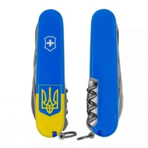 Швейцарський ніж Victorinox Climber 91 мм, 14 функцій, жовто-синій, принт герб на прапорі (1.3703.7_T3030p)