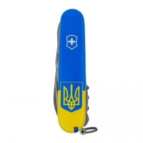 Швейцарський ніж Victorinox Climber 91 мм, 14 функцій, жовто-синій, принт герб на прапорі (1.3703.7_T3030p)